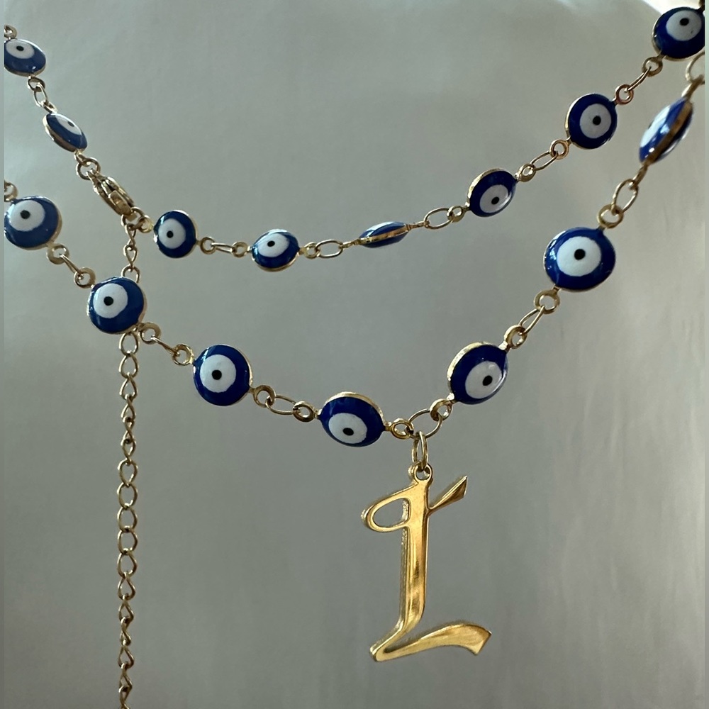 Dainty evil eye initial necklace - New